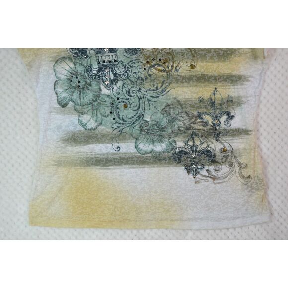 Rock & Republic Women's XL Cream Studded Grunge Top - Picture 3 of 13